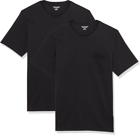 Amazon Essentials Mens T-Shirts, Regular-Fit, Short-Sleeve Crewneck Pocket, Pack of 2