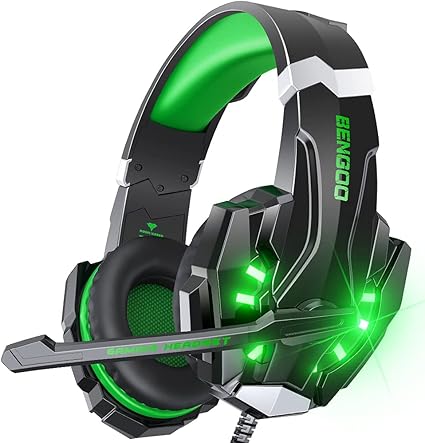 BENGOO G9000 Stereo Gaming Headset for PS5, PS4, PC, Xbox One Controller, Noise Cancelling Over Ear Headphones with Mic, LED Light, Bass Surround, Soft Memory Earmuffs - Purple