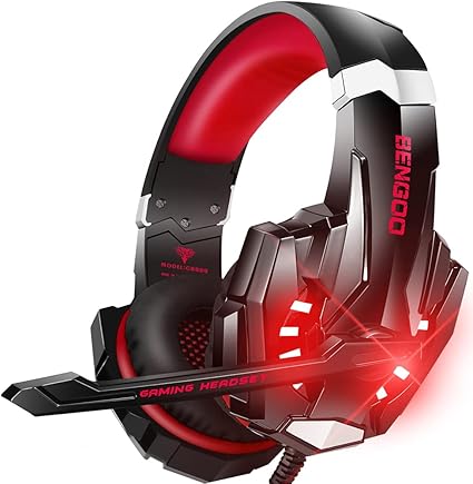 BENGOO G9000 Stereo Gaming Headset for PS5, PS4, PC, Xbox One Controller, Noise Cancelling Over Ear Headphones with Mic, LED Light, Bass Surround, Soft Memory Earmuffs - Purple