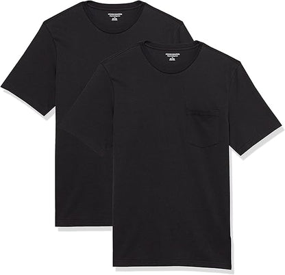 Amazon Essentials Mens T-Shirts, Regular-Fit, Short-Sleeve Crewneck Pocket, Pack of 2